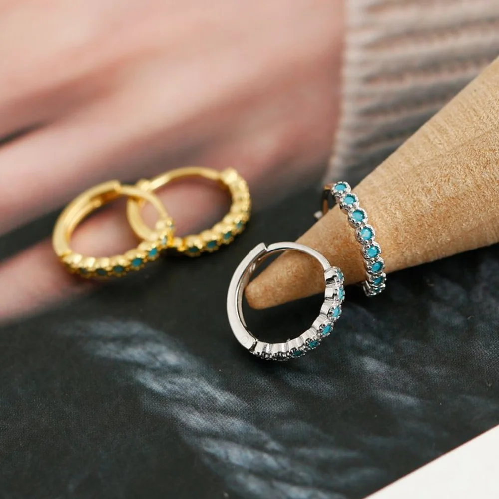 NEW Mens‎ Unisex Turquoise 925 Sterling Silver Hoop Earrings, 9mm